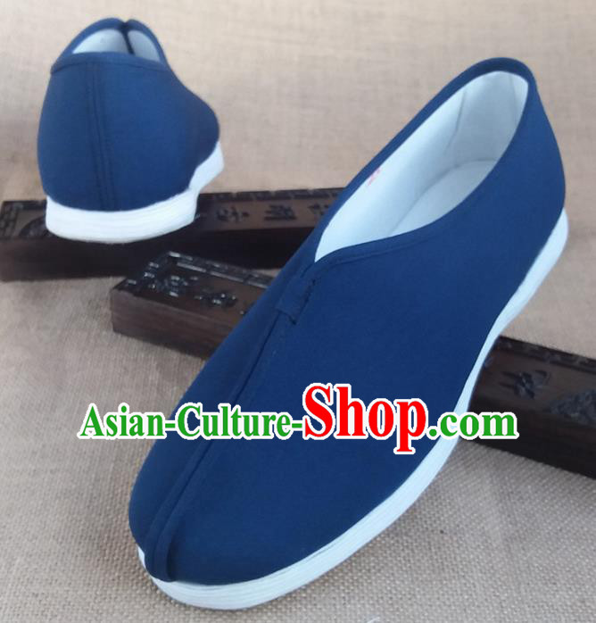 Traditional Chinese Monk Blue Shoes Handmade Multi Layered Cloth Shoes Martial Arts Shoes for Men