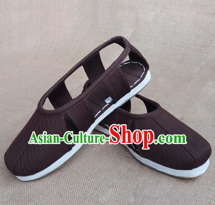 Traditional Chinese Buddhist Monk Shoes Handmade Brown Multi Layered Cloth Sandal Martial Arts Shoes for Men