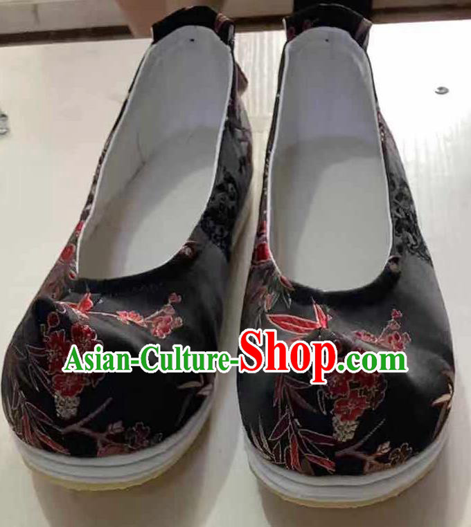 Traditional Chinese Black Blood Stained Shoes Handmade Wedding Hanfu Shoes Ancient Princess Shoes for Women
