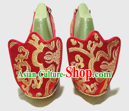 Traditional Chinese Red Satin Shoes Handmade Hanfu Shoes Ancient Princess Wedding Shoes for Women