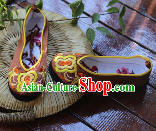 Traditional Chinese Brown Embroidered Shoes Handmade Hanfu Shoes Ancient Princess Shoes for Women