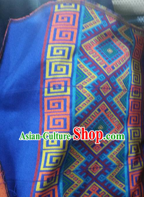 Asian Chinese Traditional Buddhism Pattern Design Blue Brocade Fabric Tibetan Robe Silk Material