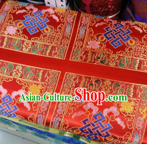 Asian Chinese Traditional Buddhism Lucky Pattern Design Red Brocade Fabric Tibetan Robe Silk Material