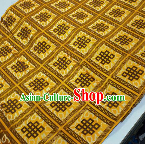 Asian Chinese Traditional Buddhism Lucky Knots Pattern Design Yellow Brocade Fabric Tibetan Robe Silk Material