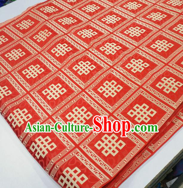 Asian Chinese Traditional Buddhism Lucky Knots Pattern Design Red Brocade Fabric Tibetan Robe Silk Material