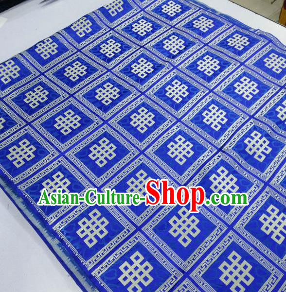 Asian Chinese Traditional Buddhism Lucky Knots Pattern Design Royalblue Brocade Fabric Tibetan Robe Silk Material