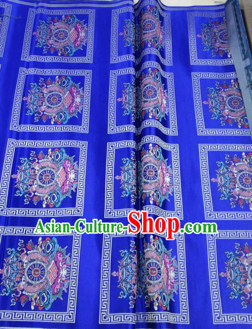 Asian Chinese Traditional Buddhism Eight Treasures Pattern Design Royalblue Brocade Fabric Tibetan Robe Silk Material