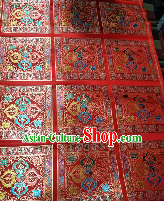 Asian Chinese Traditional Buddhism Vajra Pattern Design Red Brocade Fabric Tibetan Robe Silk Material