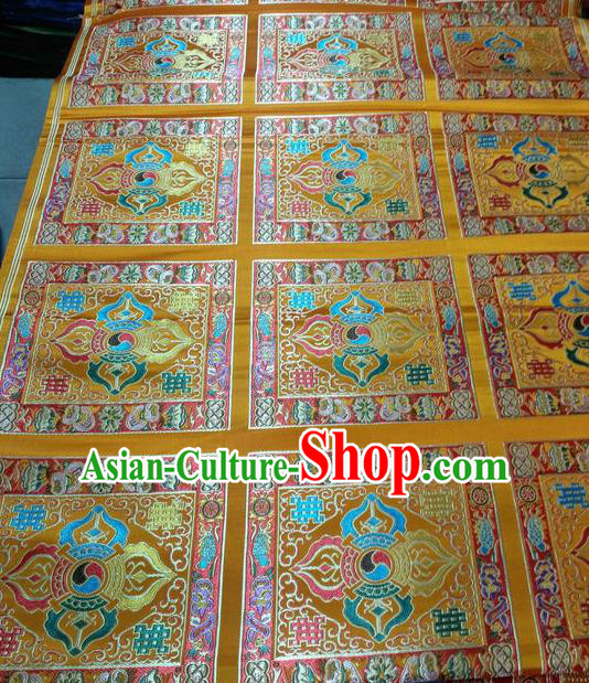Asian Chinese Traditional Buddhism Vajra Pattern Design Yellow Brocade Fabric Tibetan Robe Silk Material