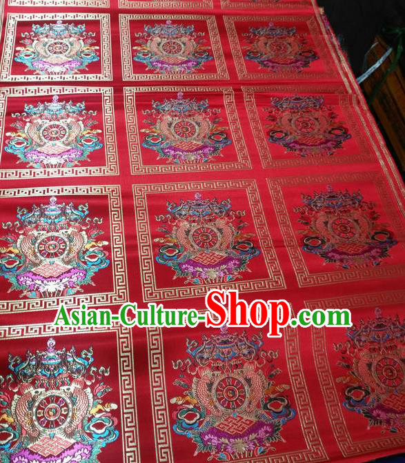 Asian Chinese Traditional Buddhism Implement Pattern Design Red Brocade Fabric Tibetan Robe Silk Material