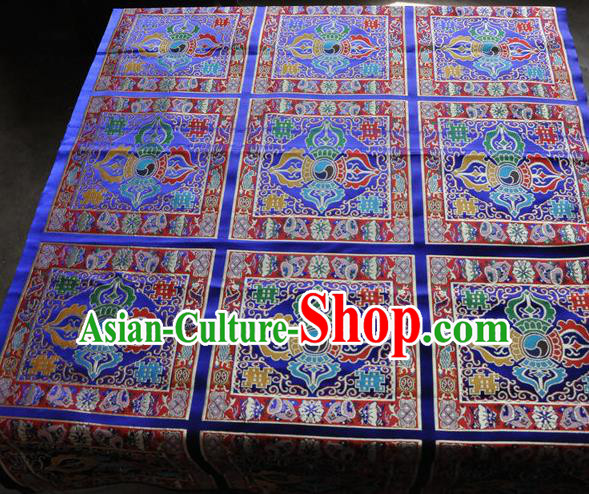 Asian Chinese Traditional Buddhism Vajra Pattern Design Blue Brocade Fabric Tibetan Robe Silk Material