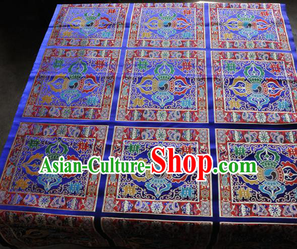 Asian Chinese Traditional Buddhism Vajra Pattern Design Blue Brocade Fabric Tibetan Robe Silk Material