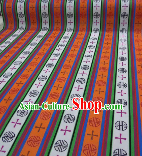 Asian Chinese Traditional Buddhism Pattern Design Orange Brocade Fabric Tibetan Robe Silk Material