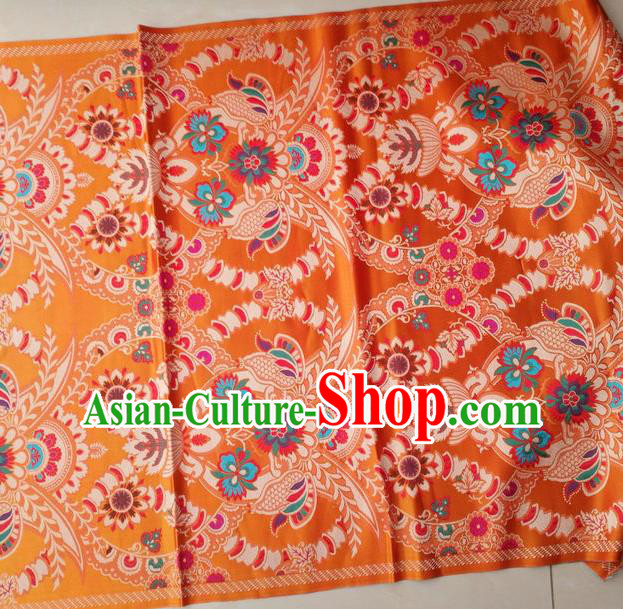 Asian Chinese Buddhism Traditional Lotus Pattern Design Orange Brocade Fabric Tibetan Robe Silk Material