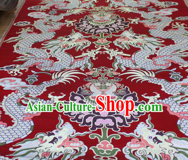 Asian Chinese Buddhism Traditional Dragons Pattern Design Purplish Red Brocade Fabric Tibetan Robe Silk Material