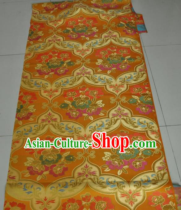 Asian Chinese Buddhism Traditional Peony Pattern Design Golden Brocade Fabric Tibetan Robe Silk Material