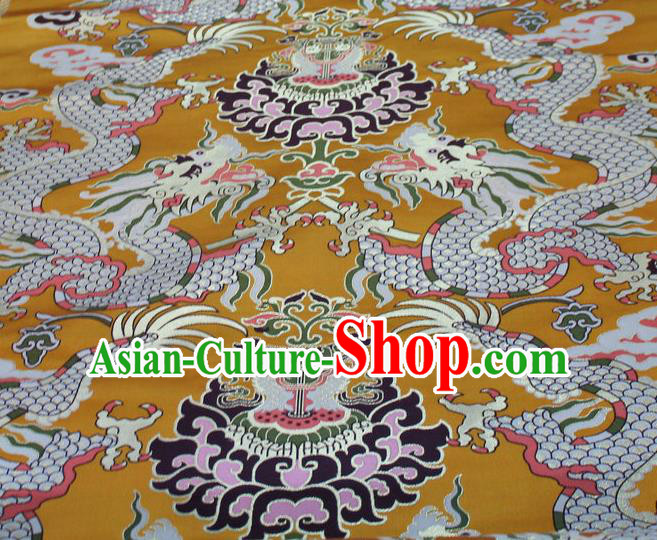 Asian Chinese Buddhism Traditional Dragons Pattern Design Yellow Brocade Fabric Tibetan Robe Silk Material