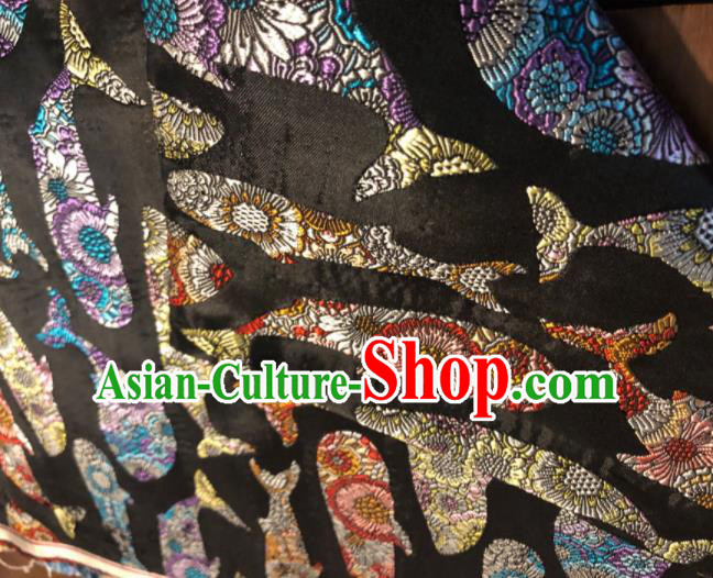 Asian Chinese Traditional Whale Pattern Design Black Brocade Fabric Cheongsam Silk Material