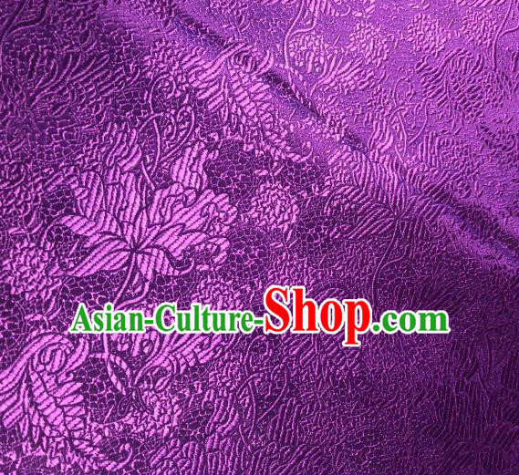 Asian Chinese Traditional Leaf Pattern Design Purple Brocade Fabric Cheongsam Silk Material