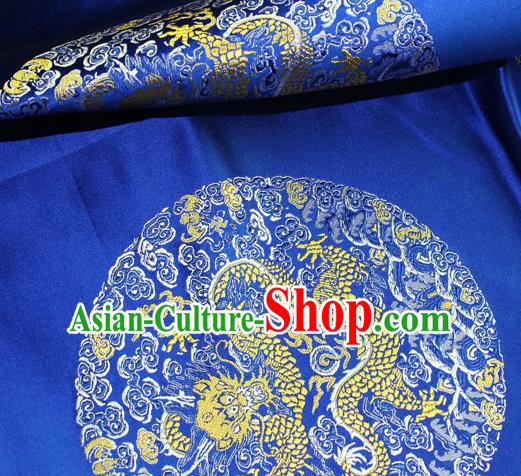 Asian Chinese Traditional Round Dragon Pattern Design Royalblue Brocade Fabric Cheongsam Silk Material