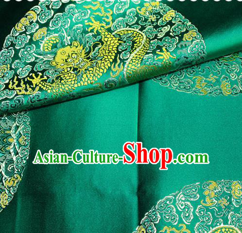 Asian Chinese Traditional Round Dragon Pattern Design Green Brocade Fabric Cheongsam Silk Material