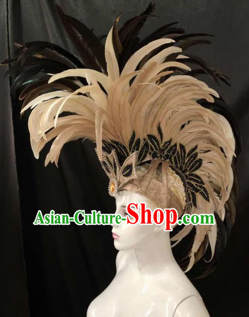 Customized Halloween Cosplay Feather Hair Accessories Brazil Parade Catwalks Giant Headpiece for Men