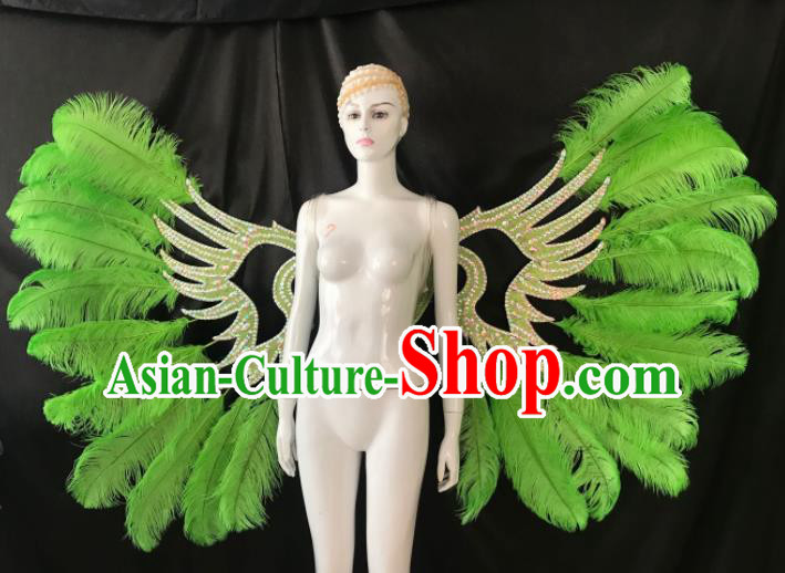 Customized Halloween Samba Dance Green Feather Props Brazil Parade Wings Backboard for Women