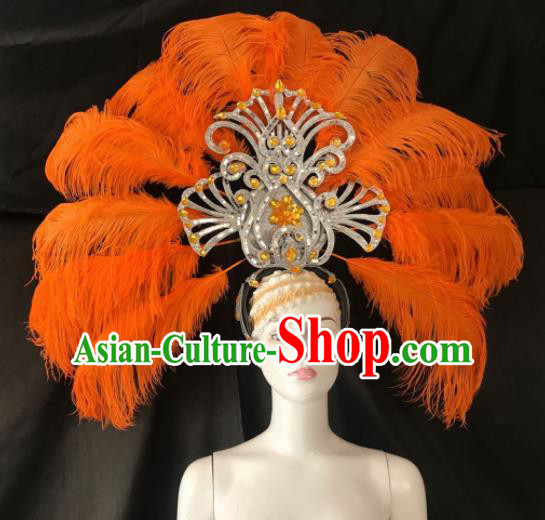 Customized Halloween Carnival Orange Feather Giant Hair Accessories Brazil Parade Samba Dance Headpiece for Women