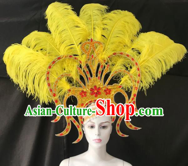 Customized Halloween Carnival Yellow Feather Giant Hair Accessories Brazil Parade Samba Dance Headpiece for Women