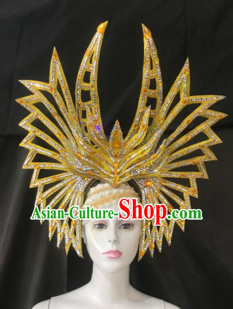 Customized Halloween Carnival Stage Show Golden Hair Accessories Brazil Parade Samba Dance Headpiece for Women