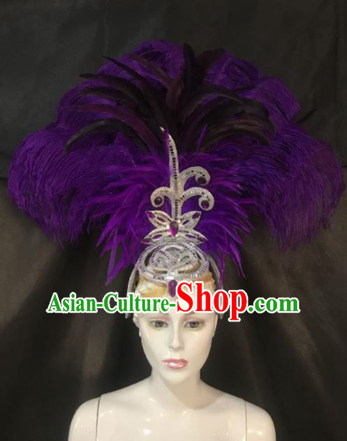 Customized Halloween Carnival Stage Show Purple Feather Giant Hair Accessories Brazil Parade Samba Dance Headpiece for Women