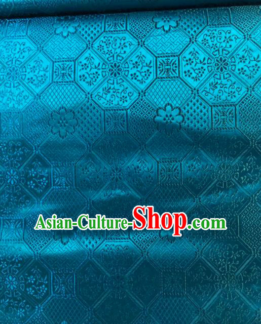 Asian Chinese Traditional Galsang Flower Pattern Design Blue Brocade Fabric Cheongsam Silk Material