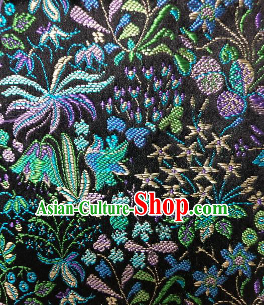 Asian Chinese Traditional Flowers Pattern Design Black Brocade Fabric Cheongsam Silk Material