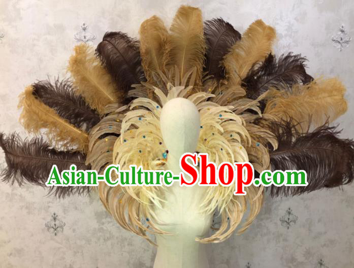 Customized Halloween Samba Dance Prop Brazil Parade Yellow Feather Giant Backboard for Women