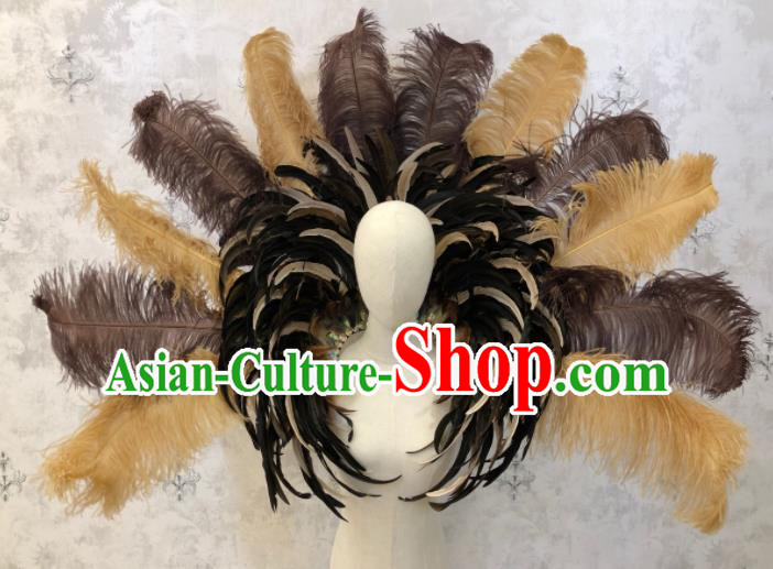 Customized Halloween Samba Dance Prop Brazil Parade Black Feather Giant Backboard for Women