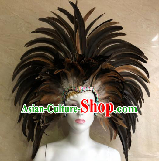 Customized Halloween Cosplay Feather Hair Accessories Brazil Parade Samba Dance Giant Headpiece for Women