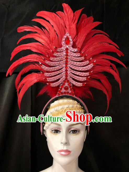 Customized Halloween Carnival Red Feather Hair Accessories Brazil Parade Samba Dance Giant Headpiece for Women