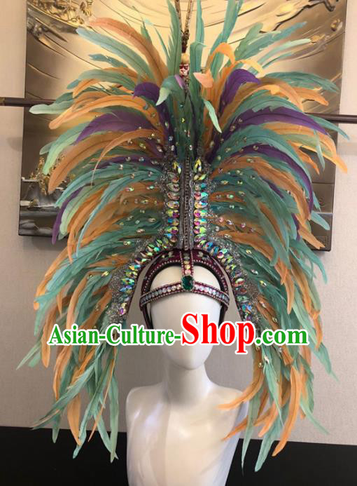 Customized Halloween Carnival Colorful Feather Hair Accessories Brazil Parade Samba Dance Giant Headpiece for Women