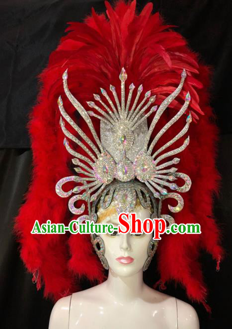 Customized Halloween Carnival Red Feather Tassel Hair Accessories Brazil Parade Samba Dance Giant Headpiece for Women