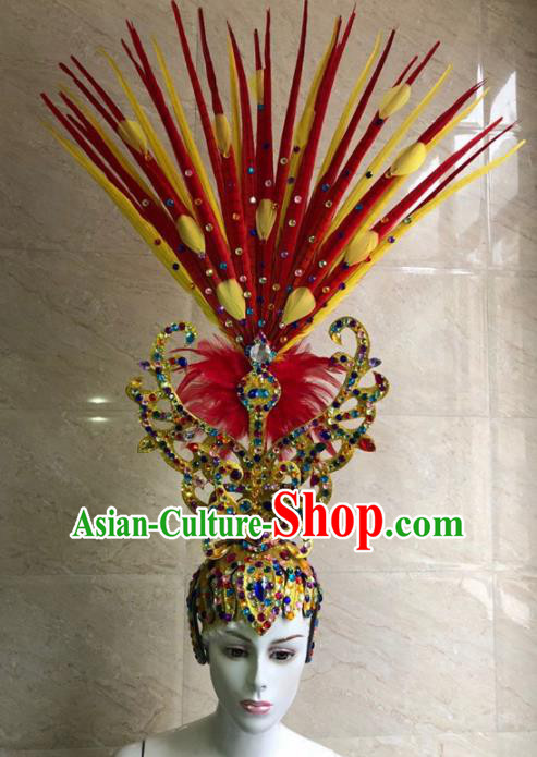 Customized Halloween Carnival Colorful Feather Hair Accessories Brazil Parade Samba Dance Giant Headpiece for Women