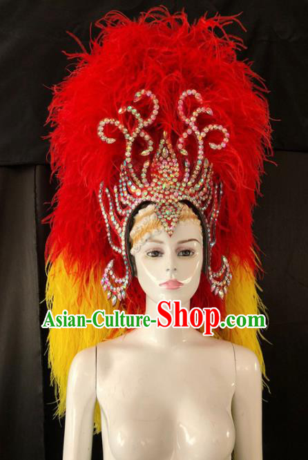 Customized Halloween Carnival Red and Yellow Feather Giant Hair Accessories Brazil Parade Samba Dance Headpiece for Women