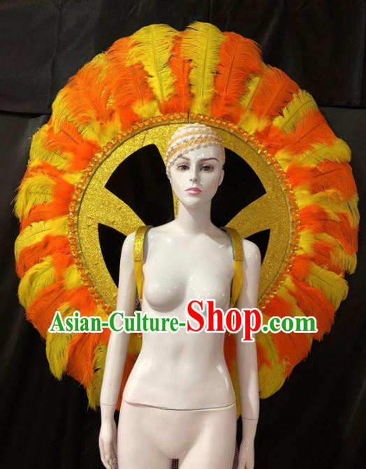 Customized Halloween Samba Dance Prop Brazil Parade Yellow Feather Wings Backboard for Women