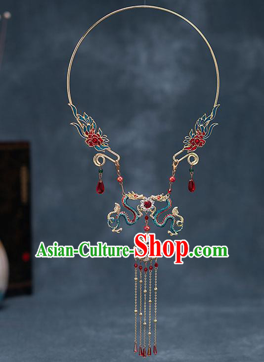 Top Chinese Traditional Cloisonne Dragon Necklace Handmade Hanfu Accessories for Women