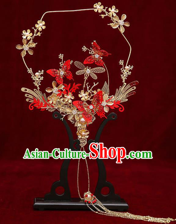 Chinese Traditional Wedding Red Butterfly Fan Ancient Bride Palace Fans for Women