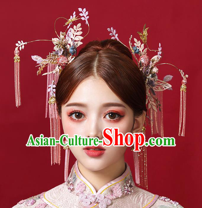 Top Chinese Traditional Tassel Hair Claws Wedding Bride Handmade Hairpins Hair Accessories Complete Set