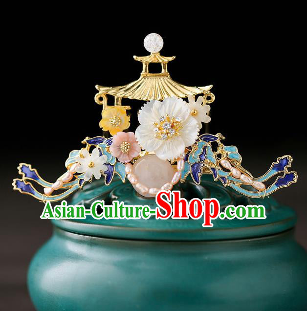 Top Chinese Traditional Shell Pearls Hair Crown Handmade Hanfu Hairpins Hair Accessories for Women