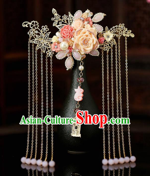 Top Chinese Traditional Lotus Tassel Hair Claw Handmade Hanfu Hairpins Hair Accessories for Women