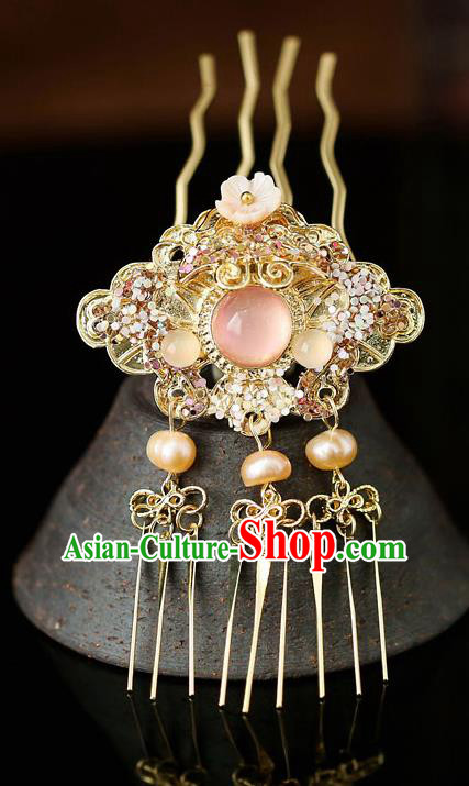 Top Chinese Traditional Golden Hair Comb Handmade Hanfu Hairpins Hair Accessories for Women