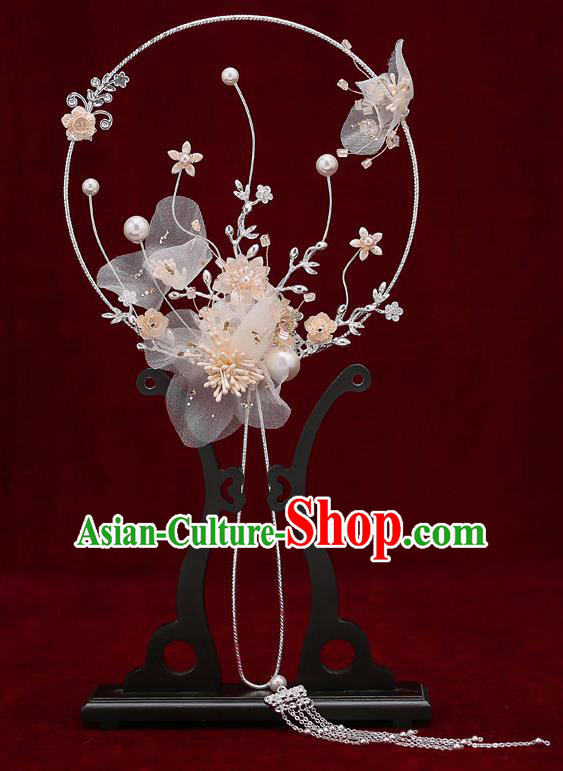 Chinese Traditional Wedding Silk Flowers Round Fan Ancient Bride Palace Fans for Women