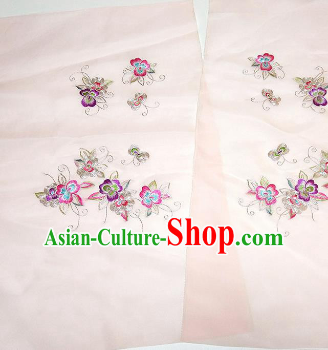 Asian Chinese Traditional Embroidered Pattern Design Light Pink Silk Fabric China Hanfu Silk Material